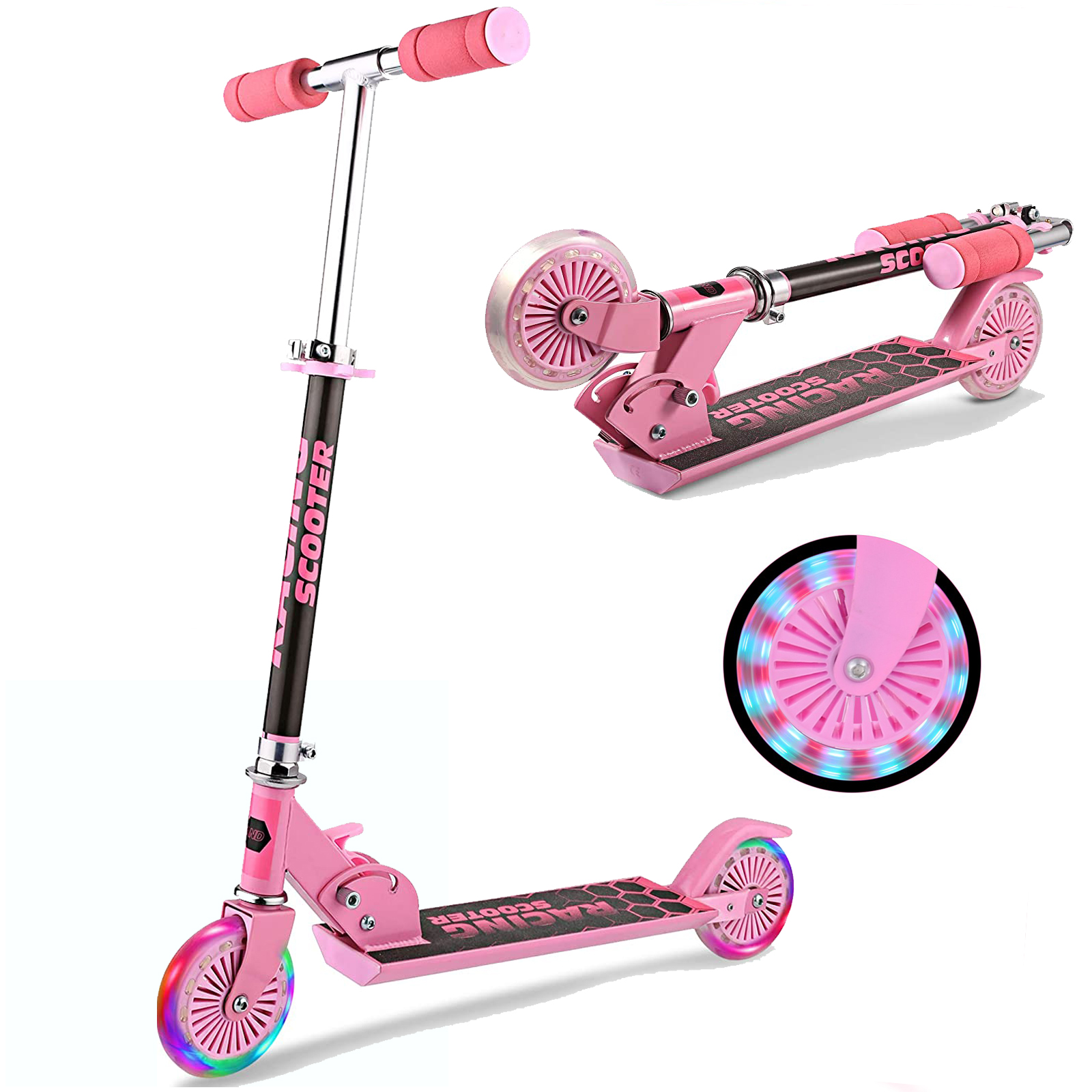 CAROMA Kinderroller Aluminium Scooter Roller Tretroller Klappbar Kickroller Rosa 