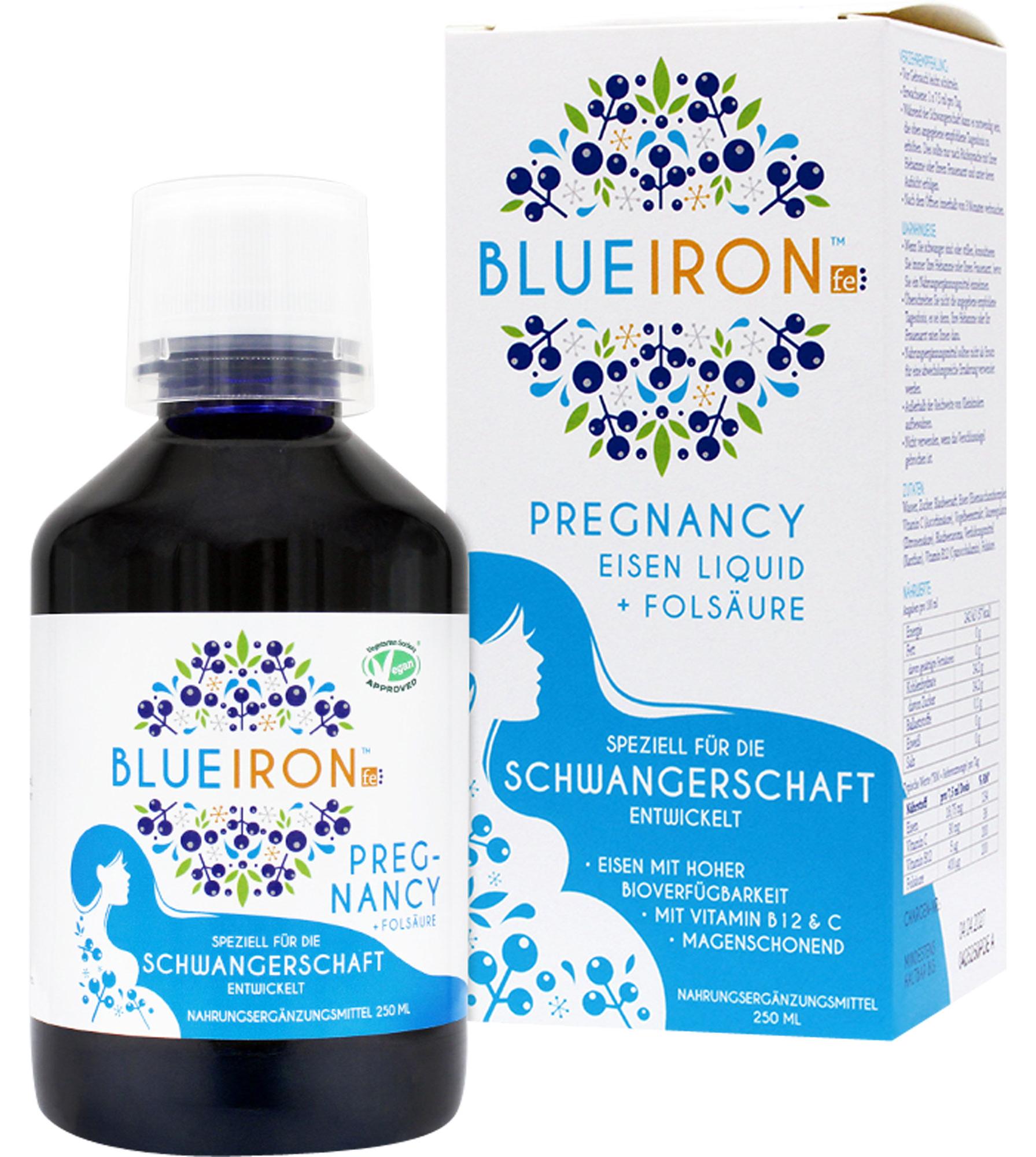 HAGER PHARMA GMBH BLUEIRON Pregnancy Eisen Liquid + Folsäure speziell für die Schwangerschaft, 250 ml Lösung 19834311
