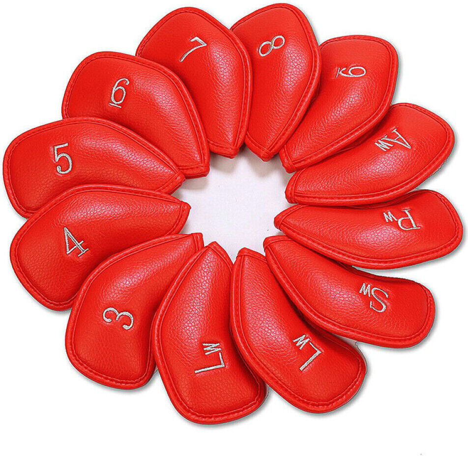 yozhiqu 12 Pcs Leder Golf Headcovers Eisen Set Club Eisen Head Covers Fahrer Mallet Rot