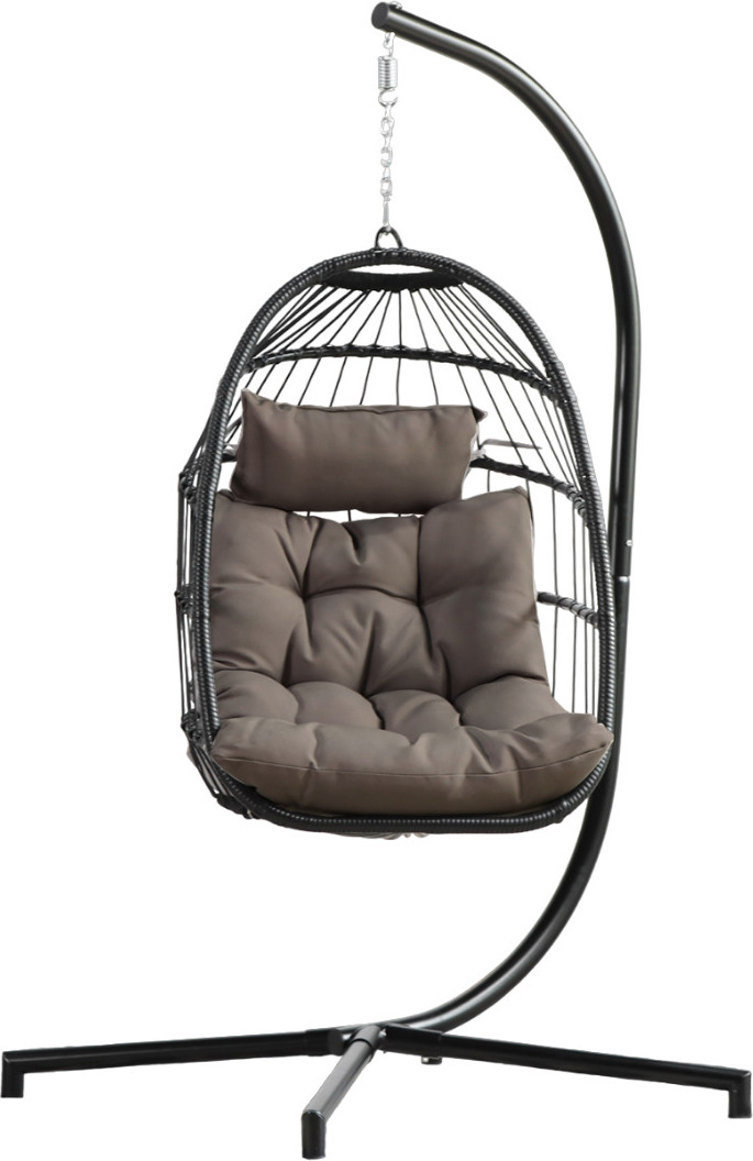 Topanbieter999 TOPANBIETER 999 Hängesessel Rope schwarz mit taupefarbenem Polyester-Sitzkissen und schwarzem Gestell - Hängeschaukel, Hängesitz, Indoor & Outdoor