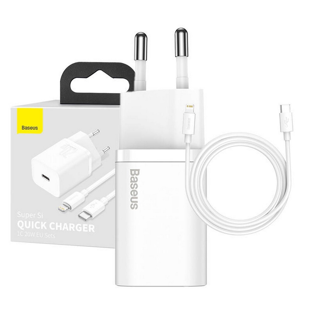Baseus Super Si 1C rýchla nabíjačka USB typu C 20 W Power Delivery + kábel USB typu C - iPhone 1 m biely