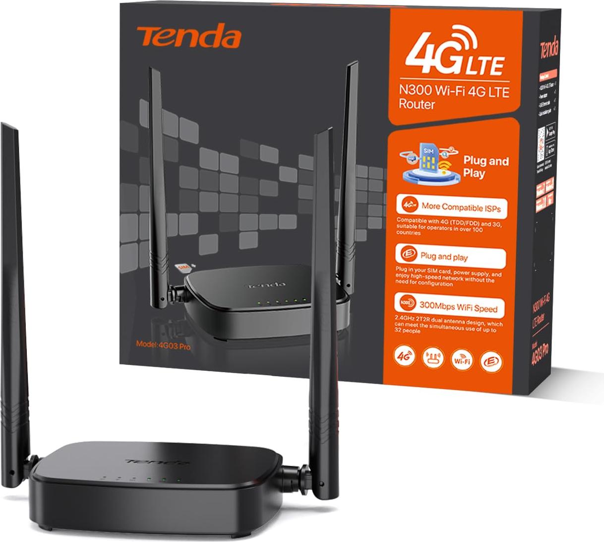Tenda 4G03 Pro LTE Router, Mobiler WLAN Router mit SIM Karte, Cat4, 2,4 GHz WLAN
