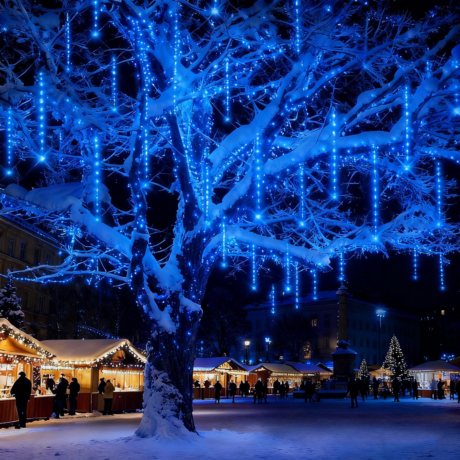 ROSNEK 288 LED Meteorschauer Lichterkette Meteor Eiszapfen Lichter Weihnachten Garten Deko, Blau