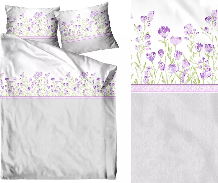 Greno Bettwäscheset 160x200 weiß PREMIUM Marion Blumen Lavendel Asche