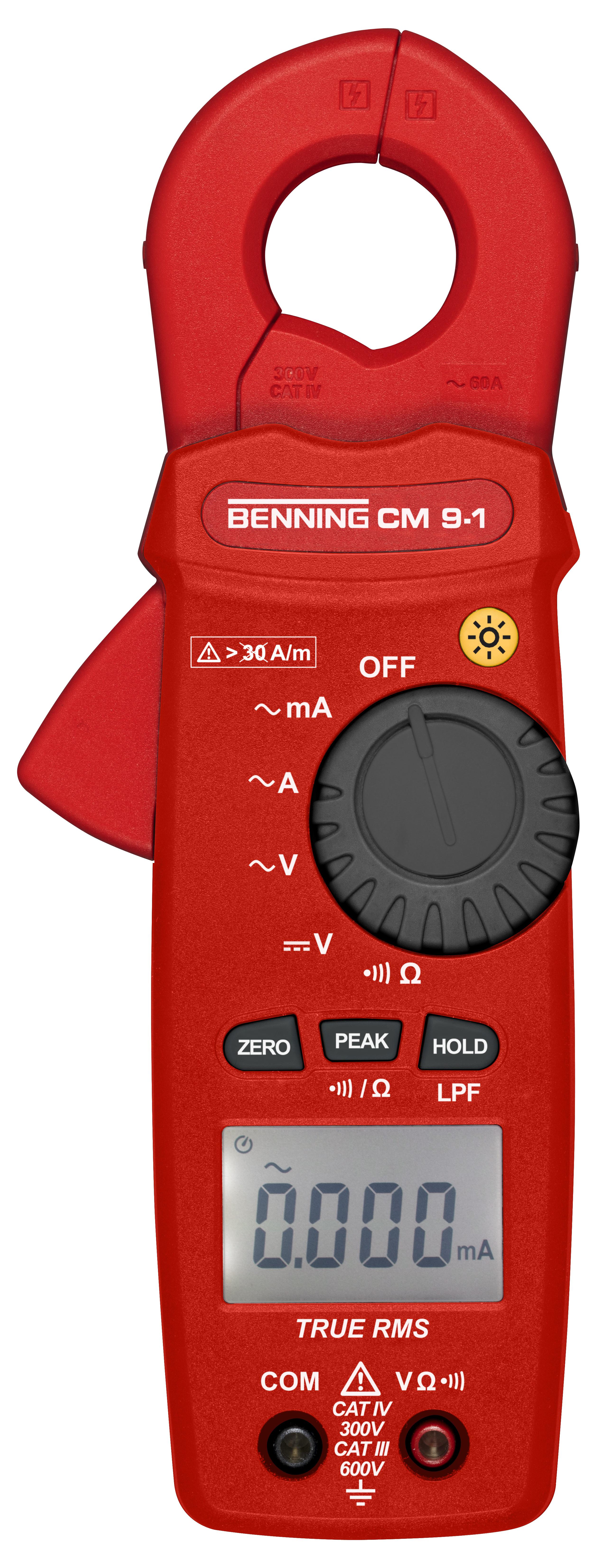 Benning TRMS Leckstromzange, 1µA-60A AC, V AC/DC, Ohm, Durchg., Tiefpassfilter, Peak Hold, 1 Stk. 044682