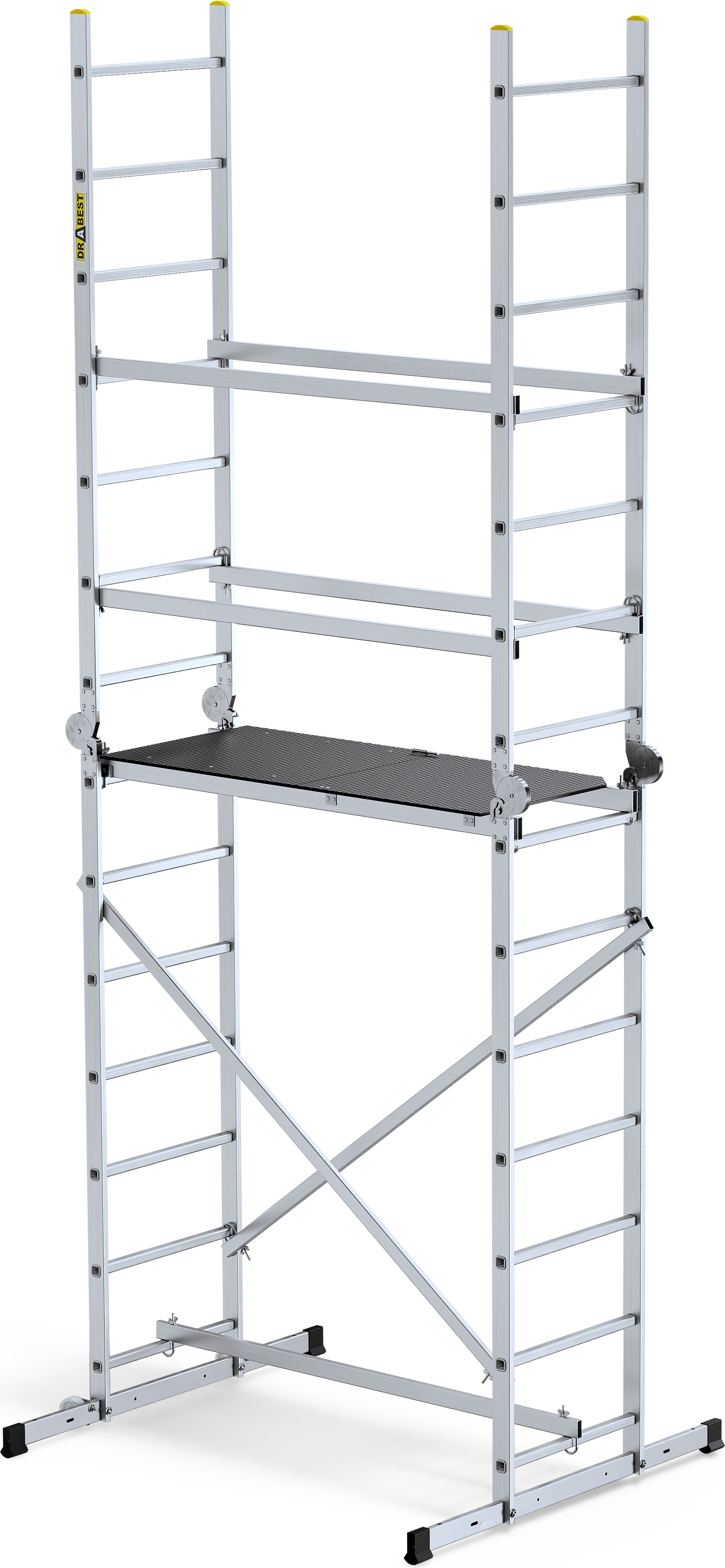 Drabest | Aluminiumgerüst - gerüst - Leitergerüst - leiter gerüst - bis zu 150kg - alu gerüst - arbeitsplattform - plattform alu gerüst AL-RU-HECTOR-BASIC