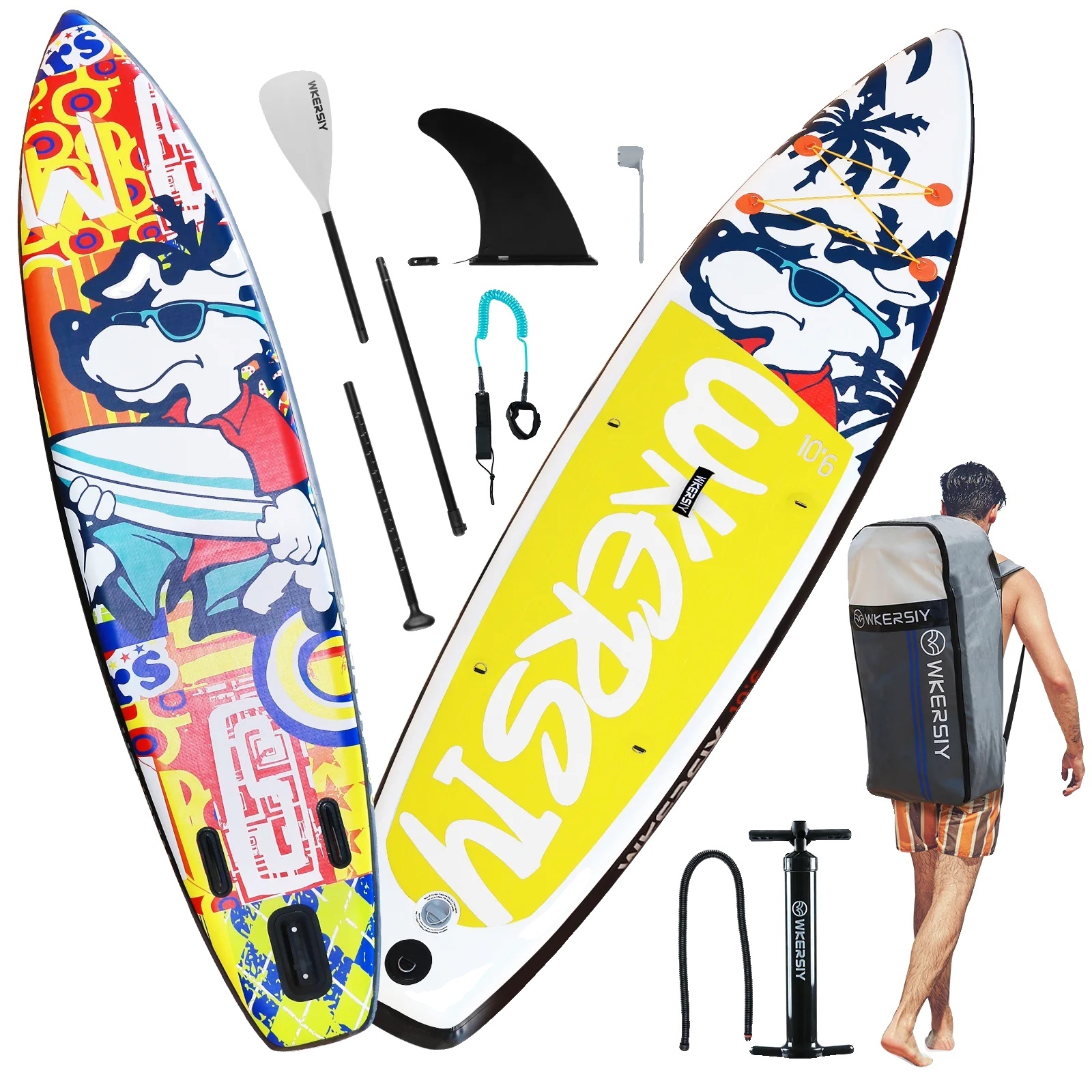 Nafukovací paddleboard, maximálna hmotnosť 150 kg, odolný materiál PVC , žltá farba