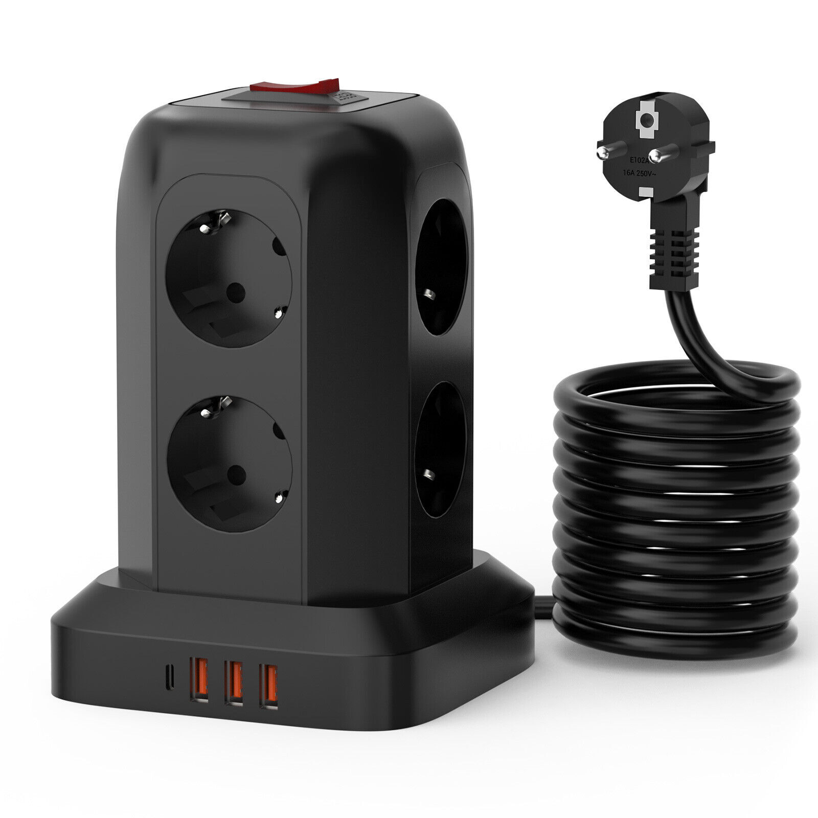 AKIS 8 Fach Steckdosenleiste 4 USB Mehrfachsteckdose Steckdosenturm Multi Steckdosen T13