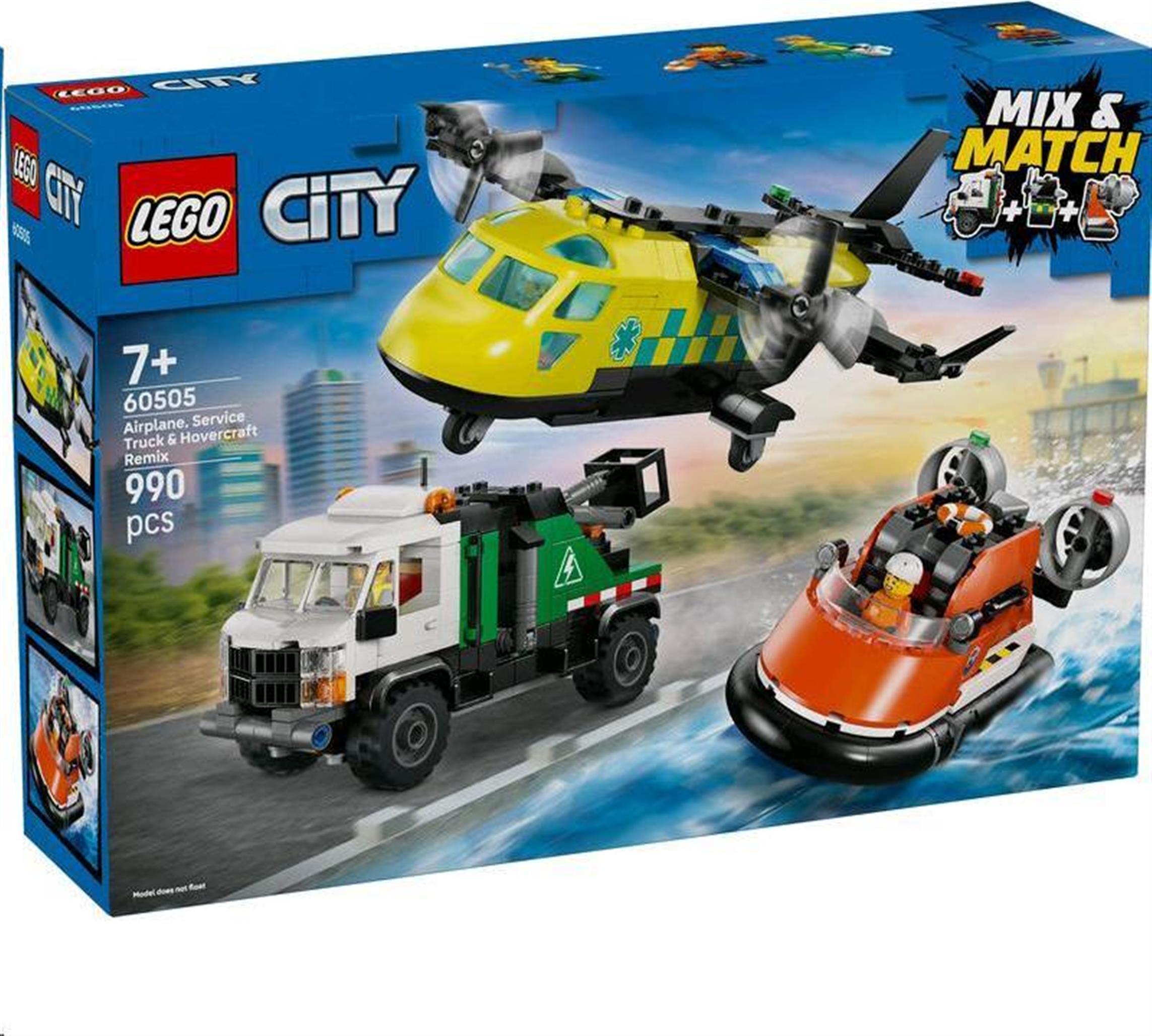 LEGO City Remix: Lietadlo, servisné vozidlo a vznášadlo, Stavebnica, 7 rok / roky, Plast, 990 kusov, 1,19 kg