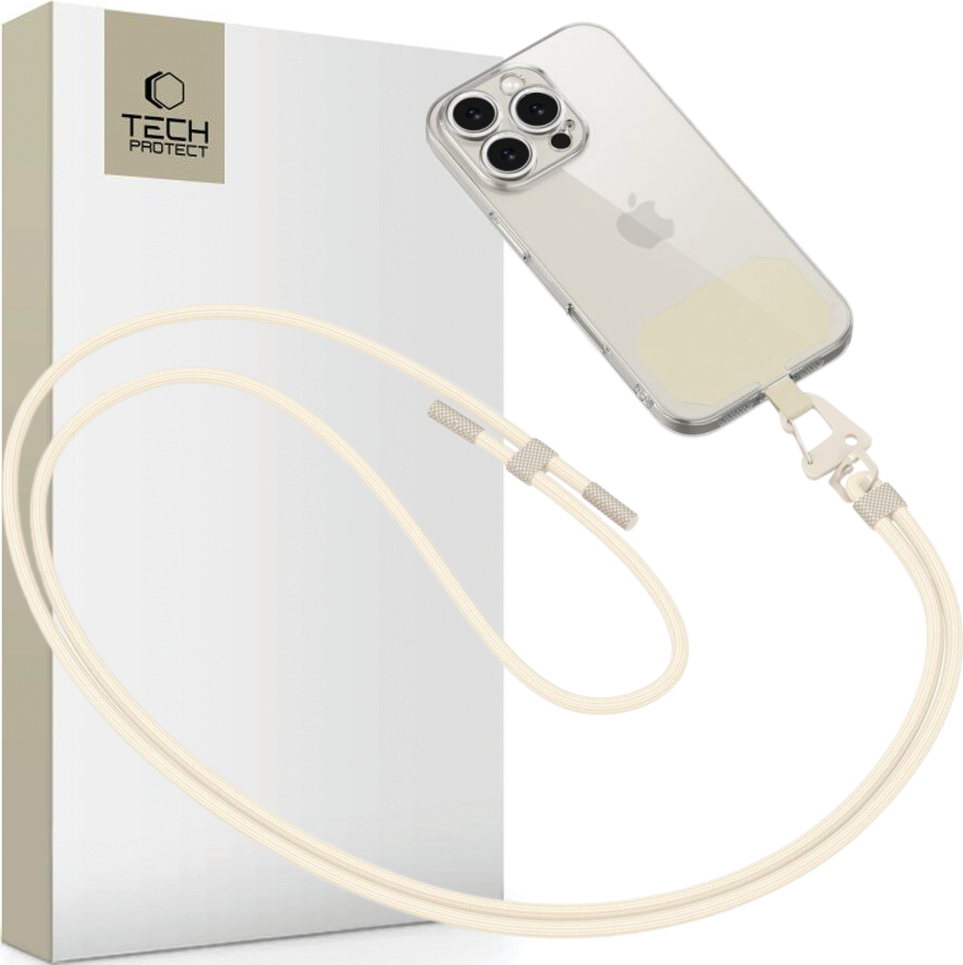 Tech-Protect Universal Handykette / Handyschnur mit transparentem patch / Handyhalter, beige C5S