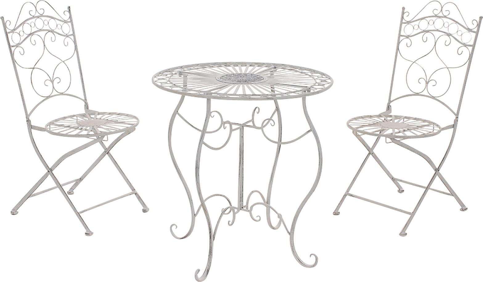 Design-Shop Súprava kovových stoličiek a stola Indra (SET 2+1) Biela antik