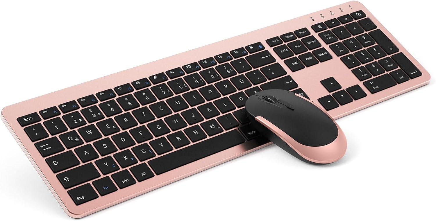 seenda Funktastatur mit Maus,Wiederaufladbare Ultra-Dünne Tastatur Maus Set,Ergonomische Tastatur Kabellos mit Silikon Staubschutz für PC/Laptop/Smart TV usw