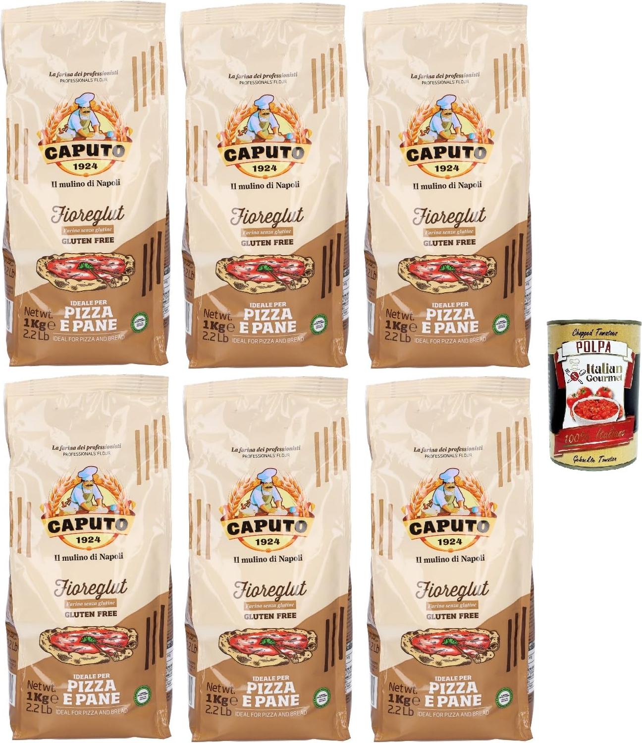 Italian Gourmet E.R. Caputo Fioreglut, Vorbereitet für glutenfreie Ofenprodukte mit geschlucktem Weizenstärke, Dextrose, Maisstärke, Buchweizenmehl, Reisstärke, Psyllium -Samenfaser, 6x 1 kg + Italian Gourmet polpa 400g Q9-BNLQ-FQ25