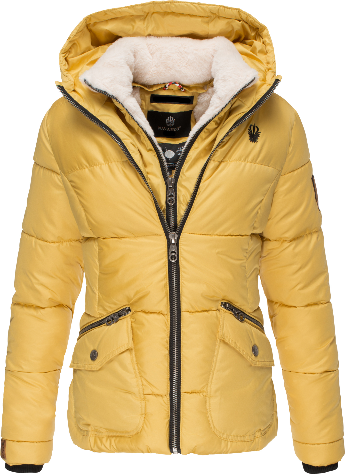Navahoo Damen Winter Jacke Stepp Teddyfell warm Gefüttert Megan Gelb Gr. 34 - XS