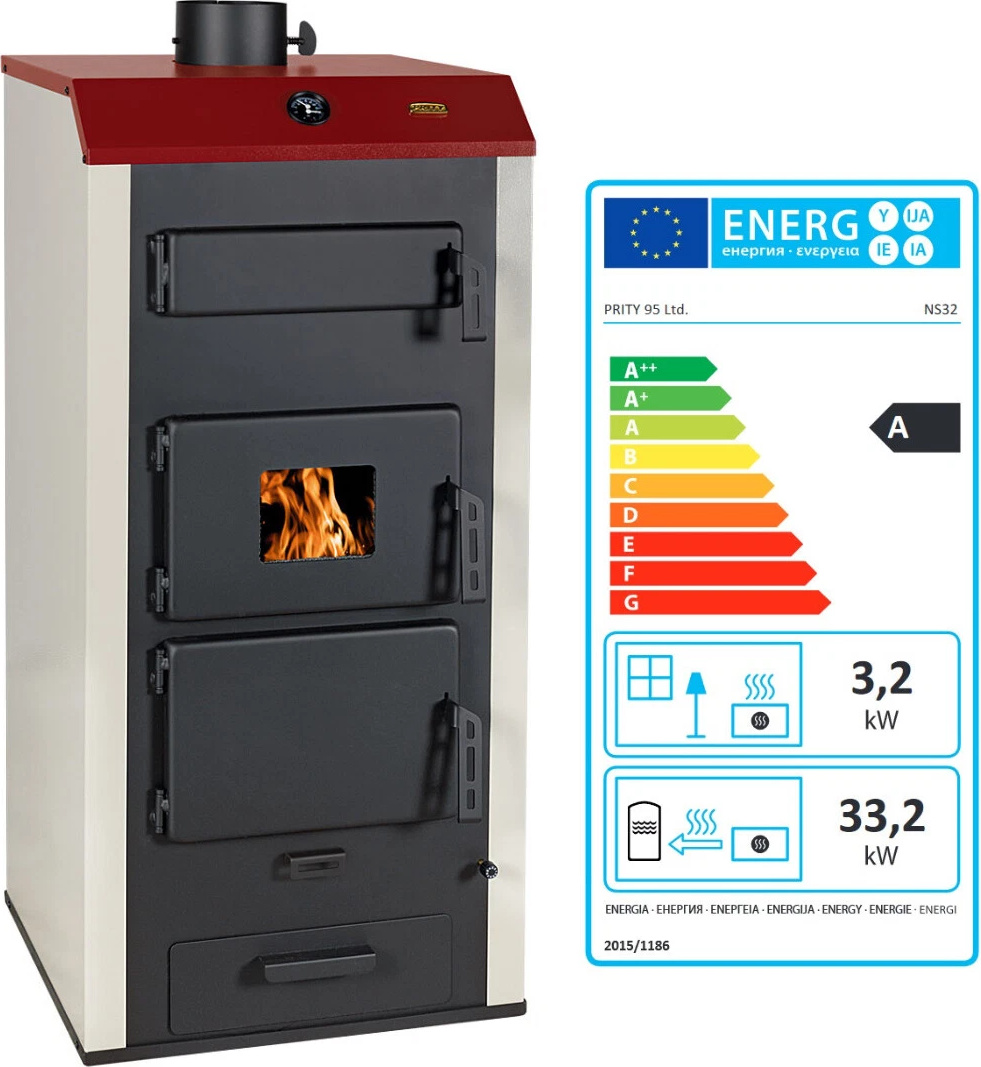 EEK A - Krbové kachle PRITY NS32 s vodným výmenníkom tepla Krbové kachle na ústredné kúrenie - 36,4 kw