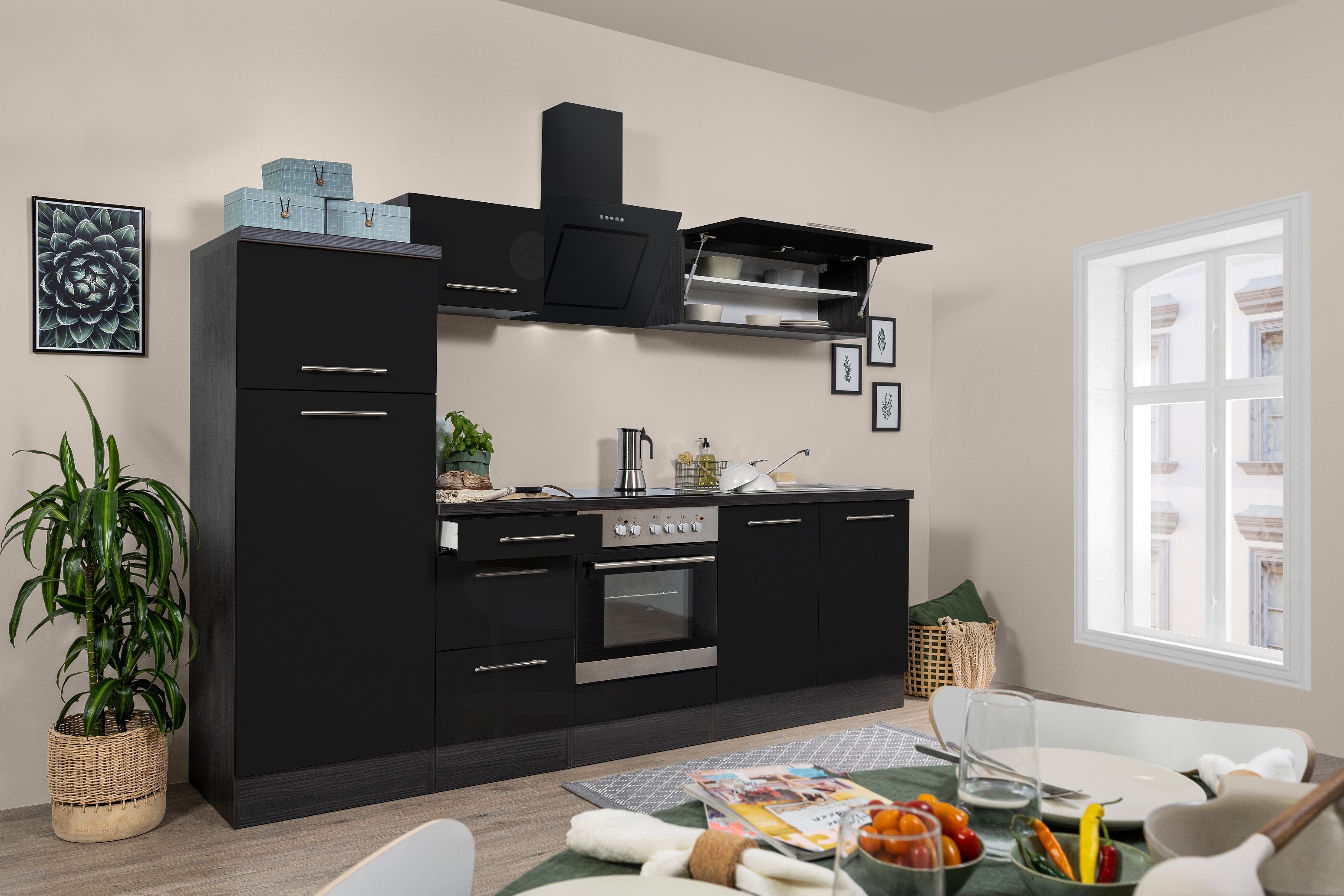 Küche Küchenzeile Küchenblock Eiche Schwarz Amanda 270 cm Respekta Premium RP270ESC