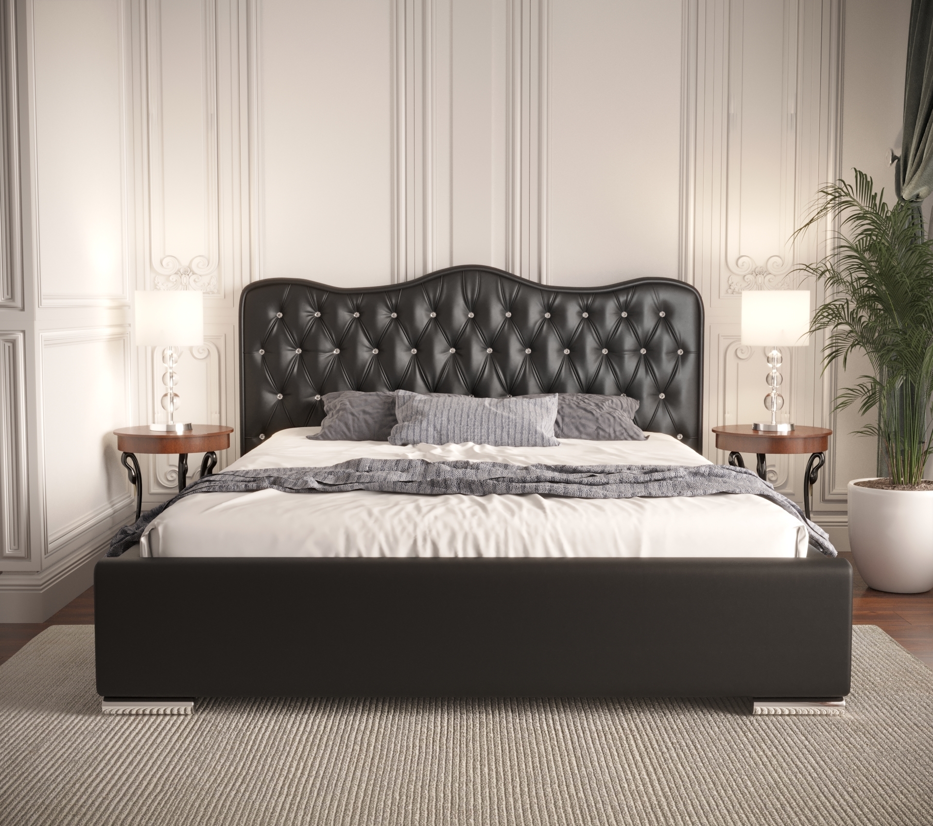 FURMEB24 Elegantná posteľ 160×200 Crystal Royal prešívaná posteľ s kontajnerovým rámom