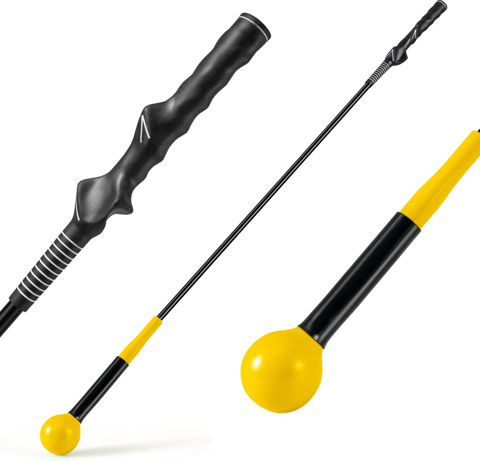 COSTWAY Golf Swing Trainer, 120cm Golf Trainingshilfe mit Gewichtskopf, Golf-Schwungtrainer, Indoor & Outdoor, Golfschwungtrainer-Hilfe, Gelb