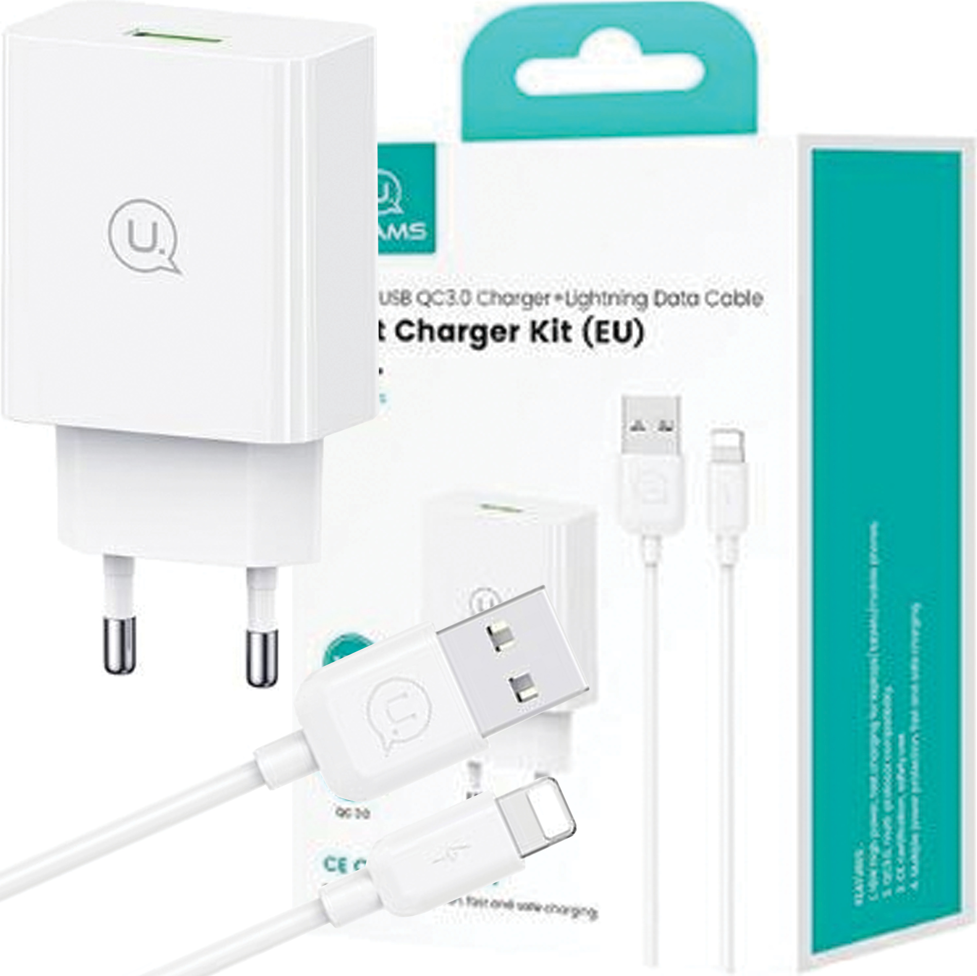 Usams Lad. Siete. 18W + Lightning/Usb-A Rýchlonabíjací Kábel Bielo/Biela Séria Sc Scxltz03