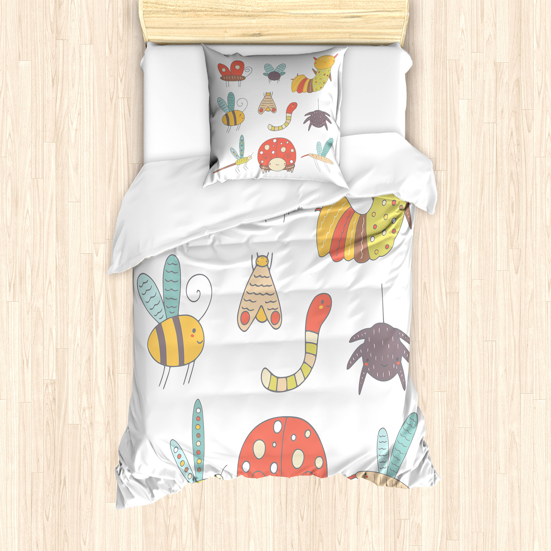 KOZMOS TEKSTL VE GER DÖNÜÜM SANAY TCARET LMTED RKET ABAKUHAUS Kleinkind Bettbezug Set für Einzelbetten, Nursery Doodle Bugs, Milbensicher Allergiker geeignet mit Kissenbezug, 135 cm x 200 cm - 80 x 80 cm, Mehrfarbig nevde_68714_135x200_de