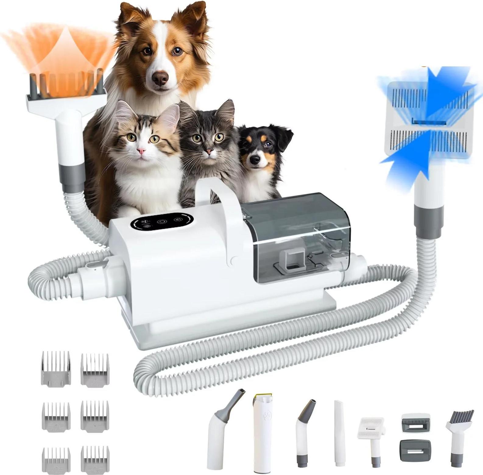 Súprava na starostlivosť o domáce zvieratá, funkcia vysávania a sušenia, nastaviteľná rýchlosť a teplota, BIELA