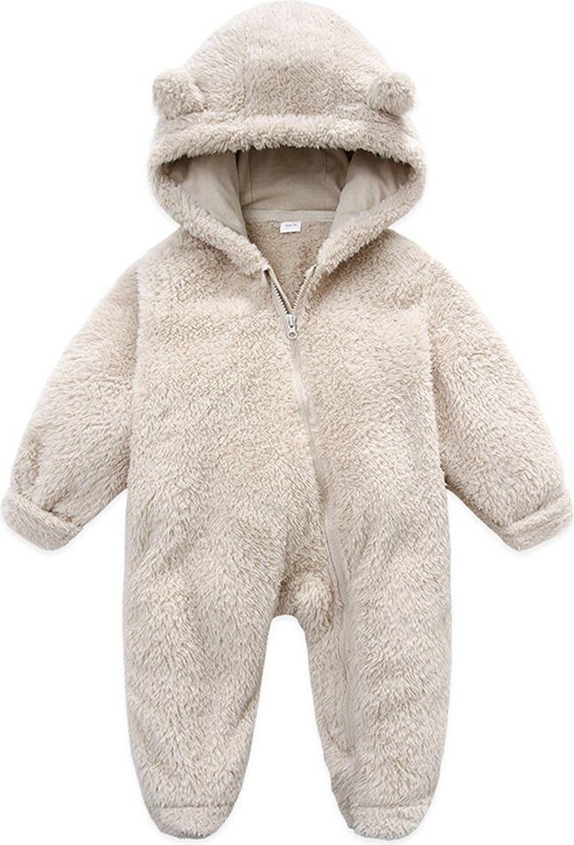 Baby Winter Overall Mit Kapuze - Flanell Strampler Mit Reißverschluss Für 0-12 Monate