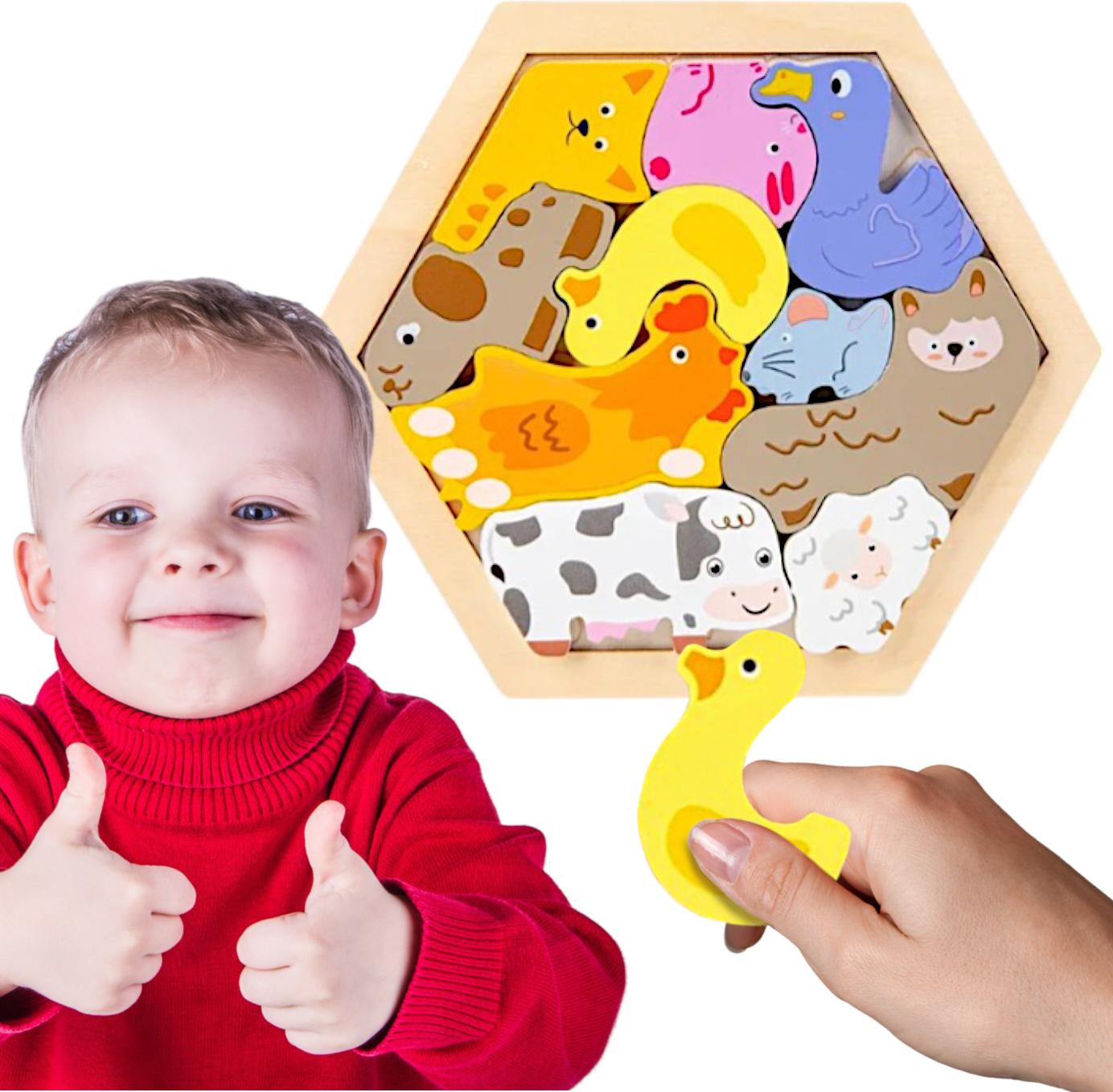 JDS Buntes Holzpuzzle mit Rahmen - Bauernhofmuster