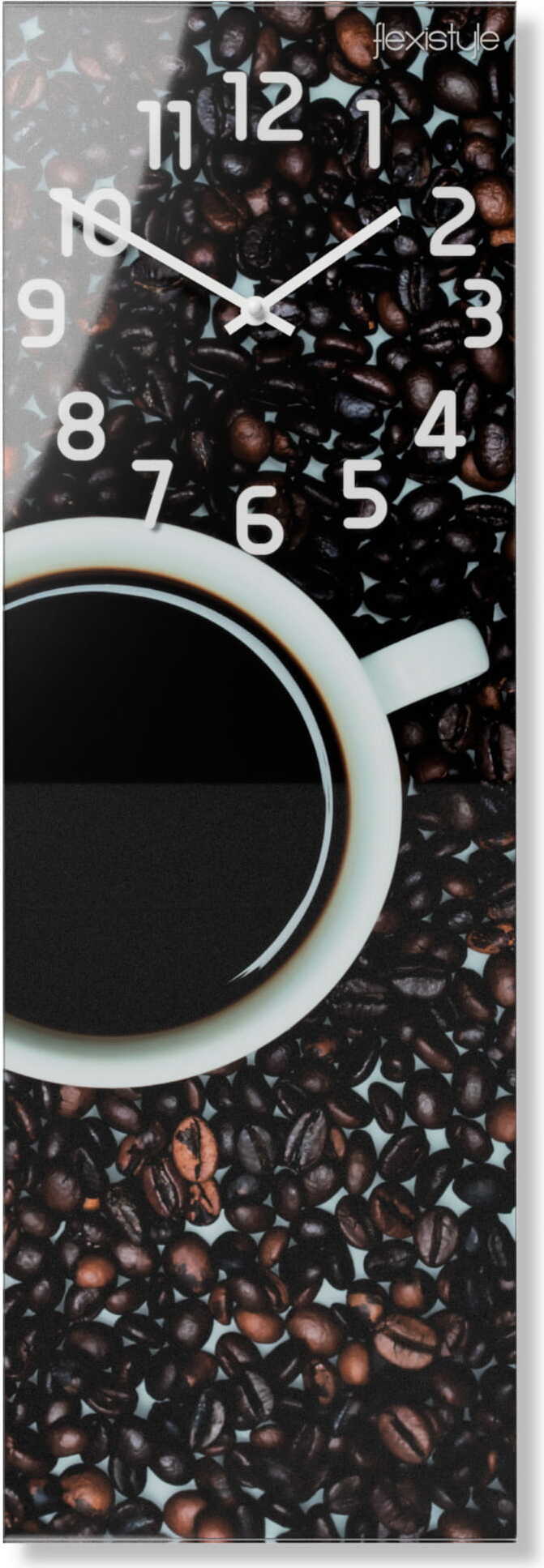 FLEXISTYLE Rechteckige Wanduhr aus Glas KAFFEETASSE