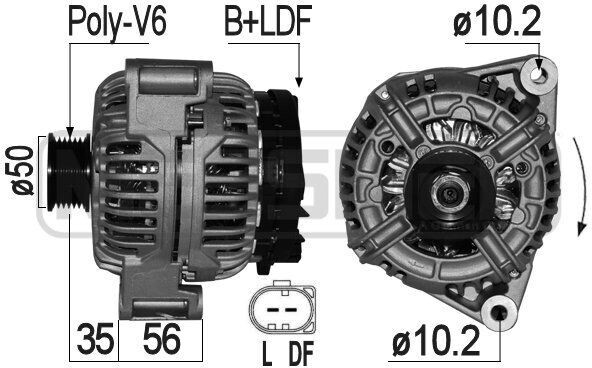ERA 209214A Alternátor LiMa 120 A, 14 V, vhodný pre MERCEDES-BENZ trieda C – limuzína (W203), trieda C – kombi (S203), mikrobus VITO (W639), SLK