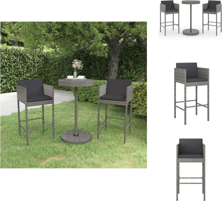 vidaXL 3-dielny záhradný barový set s vankúšmi polyratan sivý - Záhradný nábytok sety