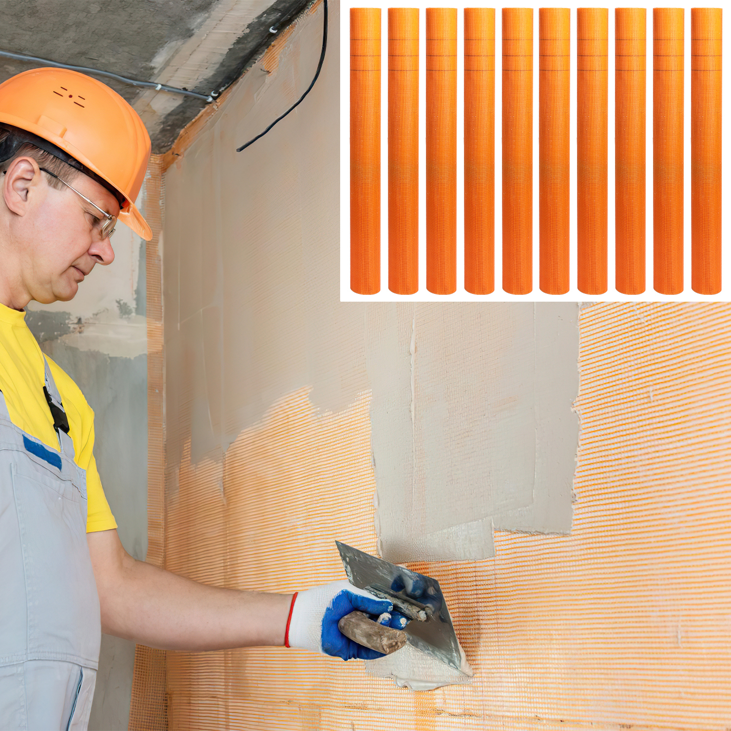 Jayseuw 500m² Armierungsgewebe Putzgewebe (1m x 50m) Gewebe Putz Gittergewebe 160g/m² Glasfasergewebe 4mm x 4mm Glasfaser Fassade Orange RL-HG10492-10-EO