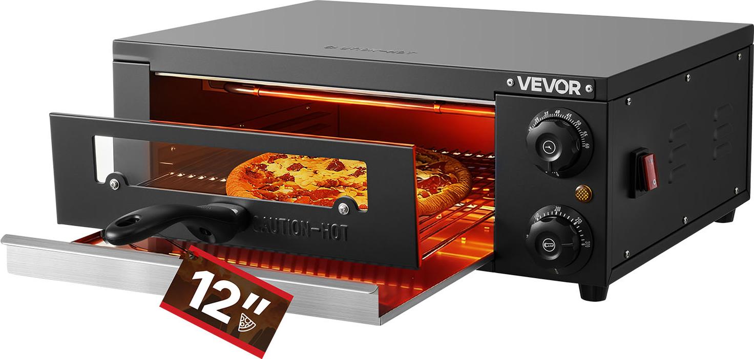 VEVOR elektrischer Pizzaofen, 30 cm Tischpizzaofen 25-300 °C, 1450 W, Pizzaofen mit Zeit- und Temperaturregelung & zwei Heizrohren, Grillrost, für Küche und Gastronomie