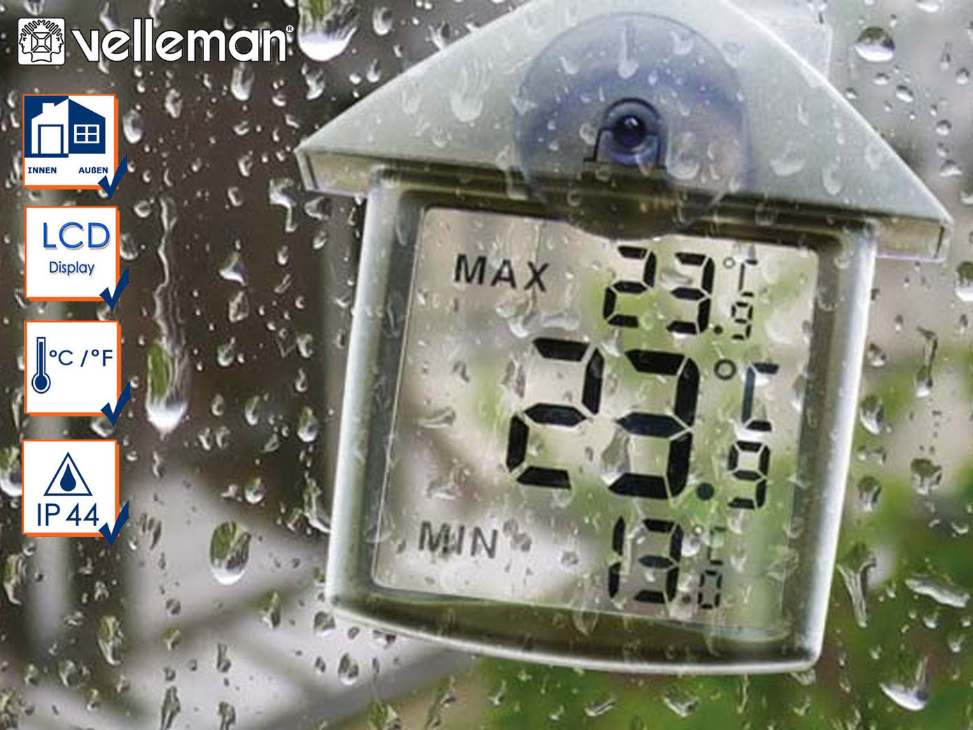 Thermometer mit Klebepad ERRO Fensterthermometer zum Ankleben 1 Stück Dekoratives Temperaturmessgerät Temperaturanzeige für innen und außen Dekoidee