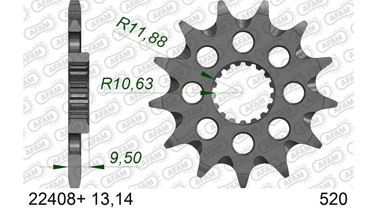 DC AFAM Ritzel AFAM 520 - 13Z 22408+13 mit Schlammrille
