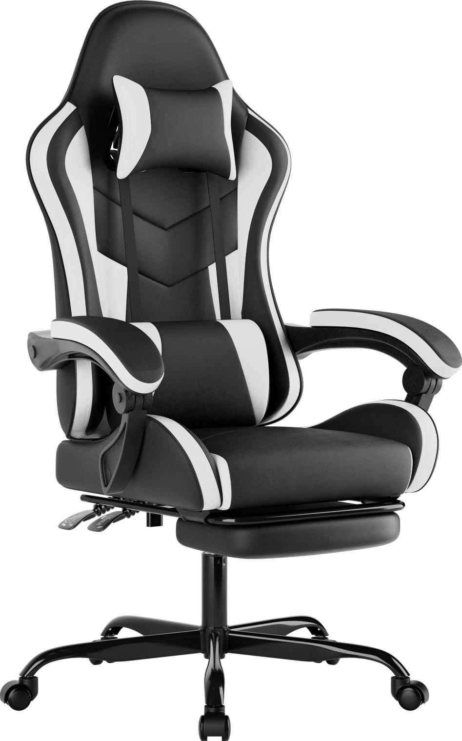 Lanki International GmbH Gaming Chair Computerstuhl Ergonomischer Gaming Stuhl mit Fußstütze Bürostuhl Ergonomischer Computerstuhl mit Lendenwirbelstütze (BLKWT)