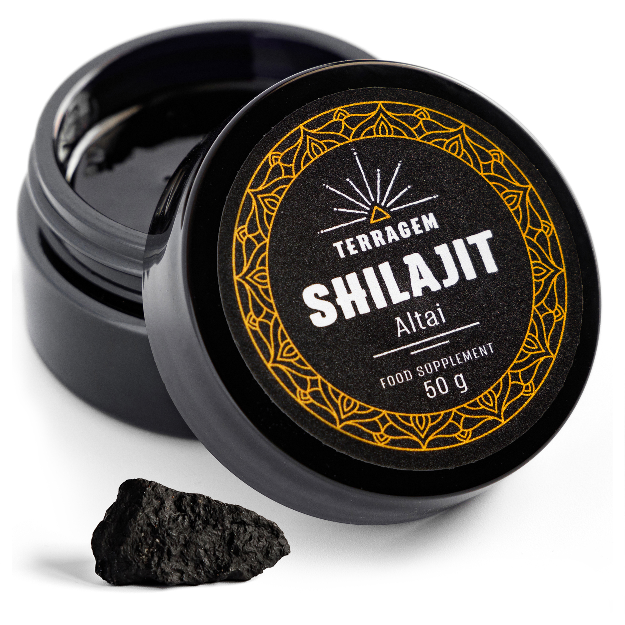 Terragem Shilajit Mumijo aus dem Altai – 100% Reines Naturharz – Organisch & Mineralstoffreich – Natürliches Supplement – 50g Glas