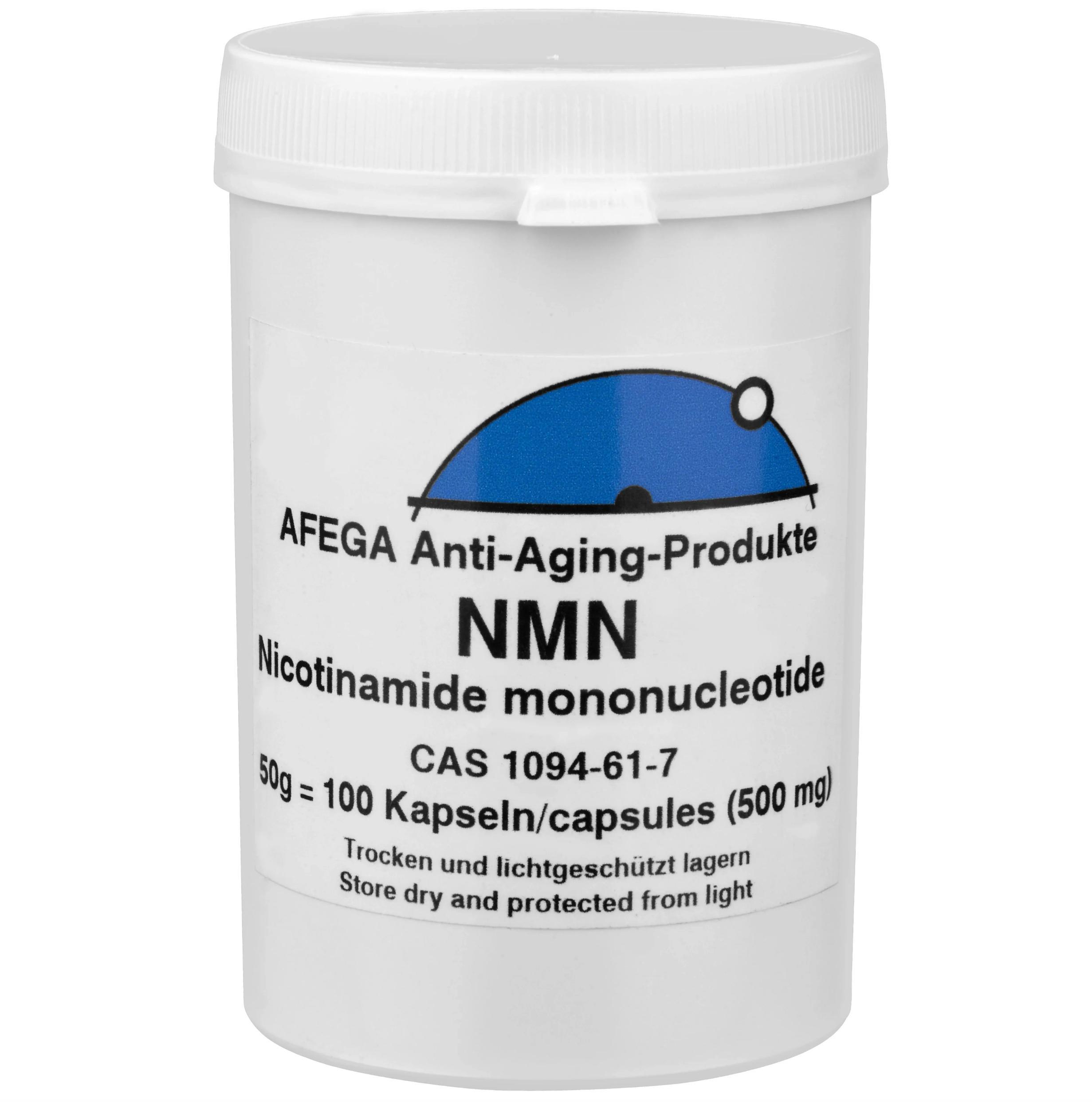 AFEGA Anti-Aging-Produkte AFEGA® NMN – Zellenergie. Klarheit. Zukunft. - 50 g NMN-Pulver (Nicotinamid-Mononukleotid) - 100 Kapseln zu je 500mg
