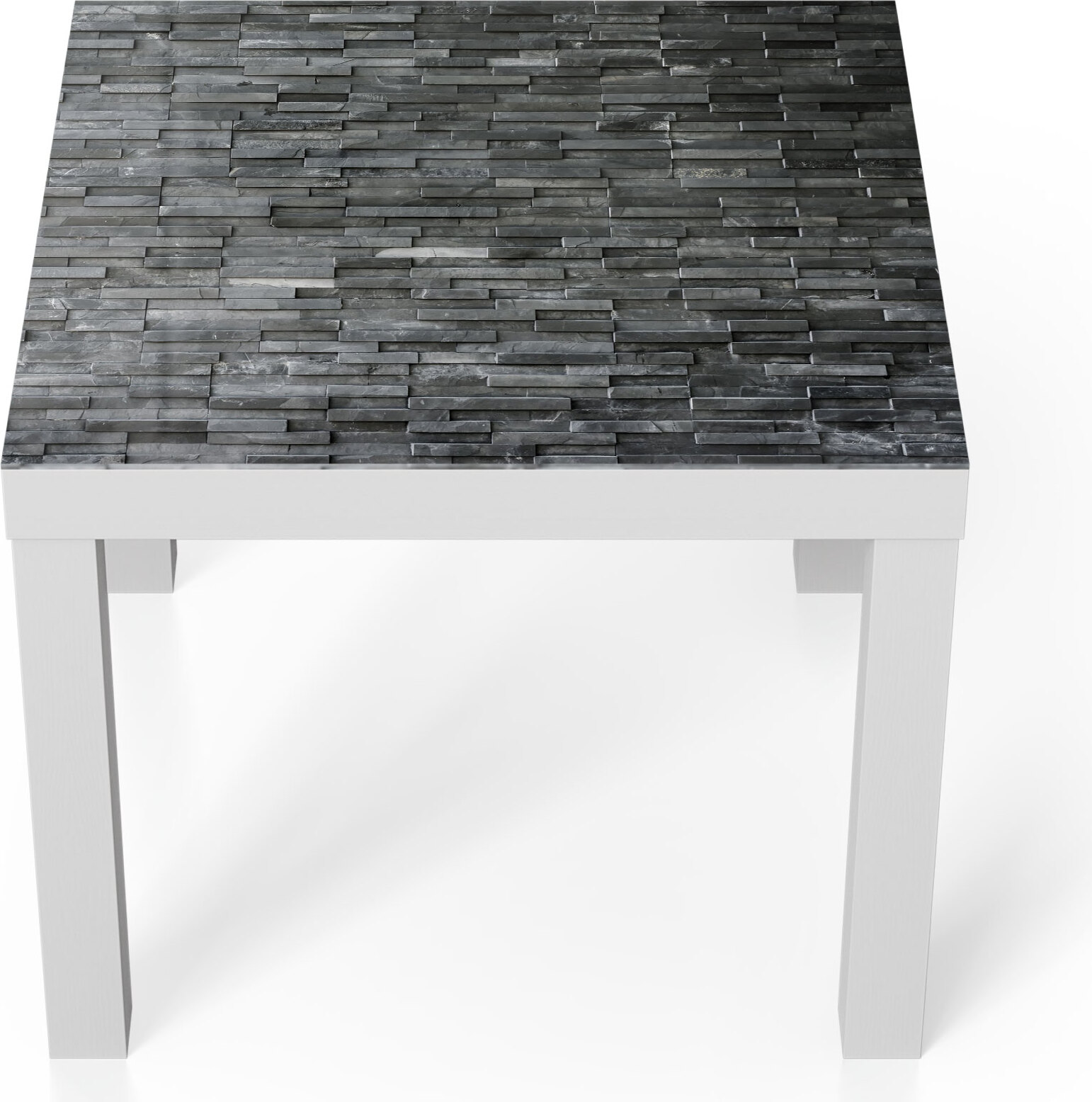 DEQORI Couchtisch 55x55 cm Weiß 'Natursteinmauer' Glas Beistelltisch TL-55-55-W-1193