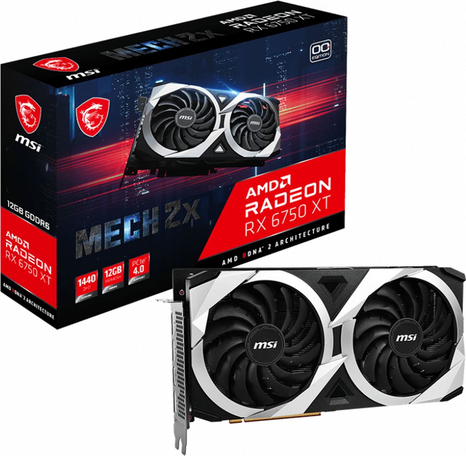 MSI MECH Radeon RX 6750 XT 2X 12G OC, Radeon RX 6750 XT, 12 GB, GDDR6, 192 Bit, 7680 x 4320 Pixel, PCI Express 4.0 RADEON RX 6750 XT MECH 2X 12G OC