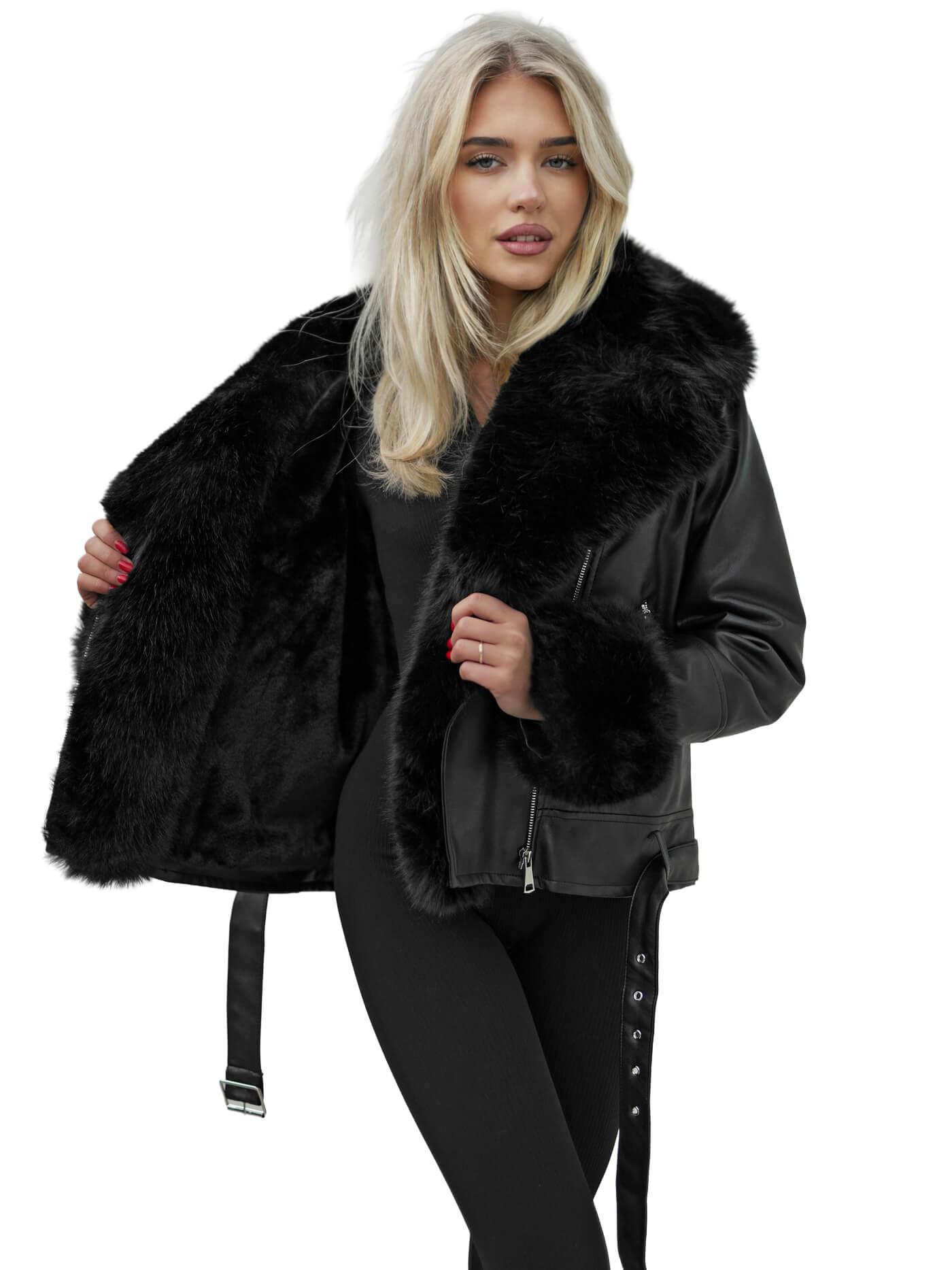 Damen Lederjacke Schwarz OZONEE JS/61M8507/392A S