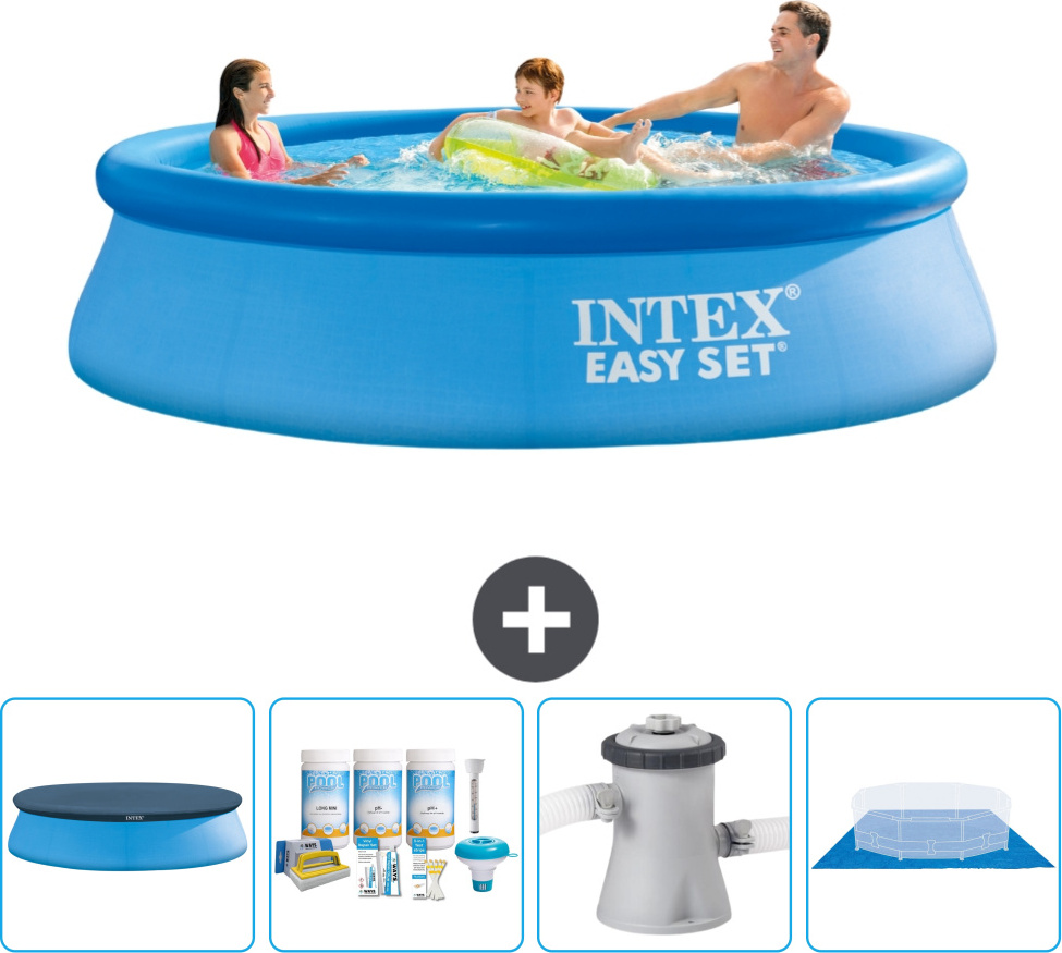Okrúhly nafukovací bazén Intex Easy Set - 305 x 76 cm - modrý - obsahuje kryciu plachtu - balík na údržbu - filtračné čerpadlo pre bazén - krycia plachta