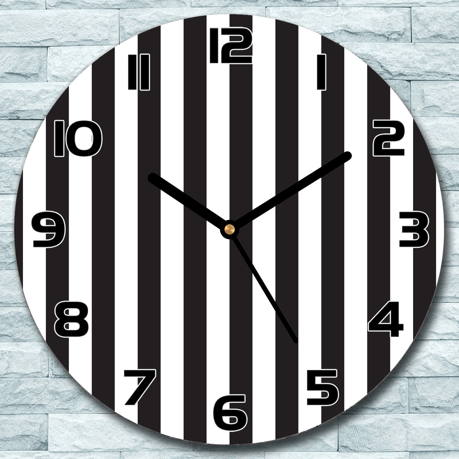 coloray Wanduhr aus Glas Rund fi 30 Weiße und schwarze Streifen Deko Schlafzimmer Büro zso-black-f30-lenarte-59