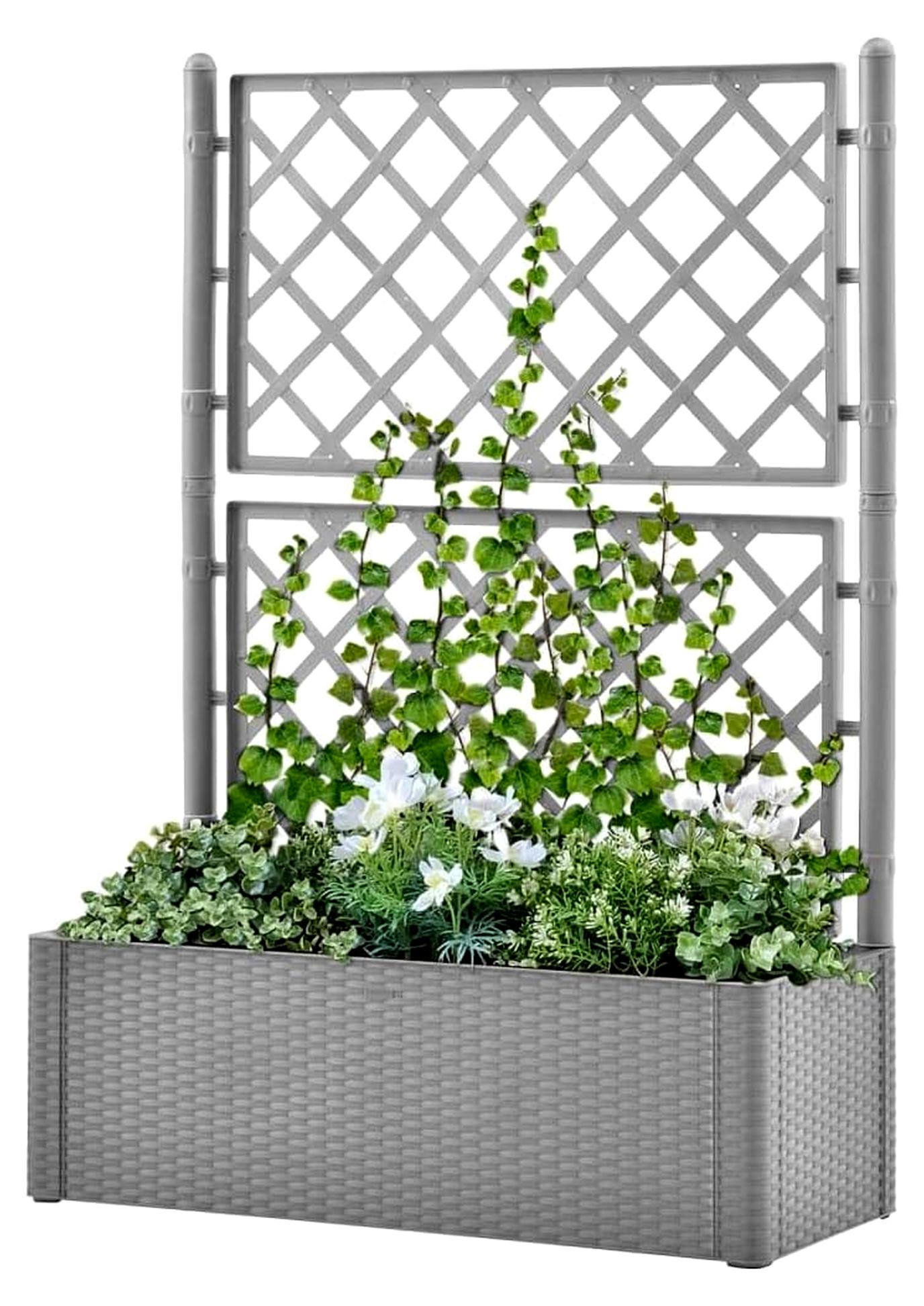 Markenlos Garten-Hochbeet mit Spalier und Selbstbewässerungssystem, Rattan-Design, PP Material, für Innen- und Außenbereich, Grau, 100 x 43 x 142 cm