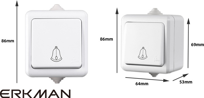 ERKMAN Klinger-Taster Aufputz,Türklingel Klingelknopf, Klingeltaster, Taster IP54