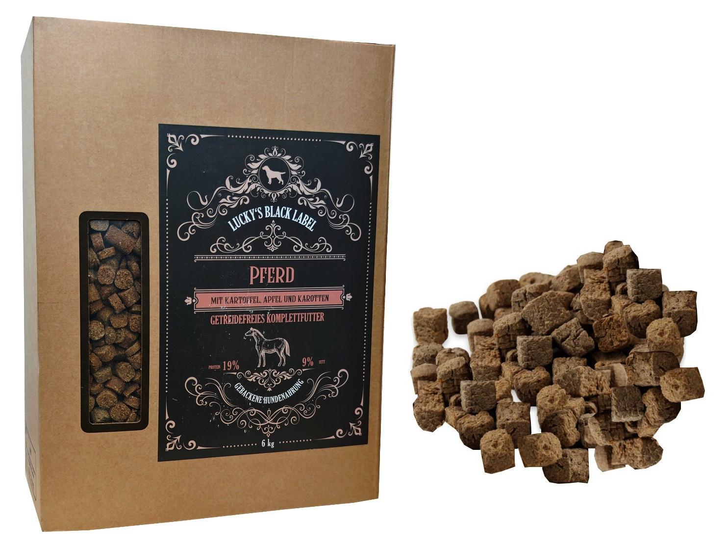 Lucky-Pet Handels- und Produktions GmbH Lucky's Black Label Pferd ofengebacken 6 kg I Gebackenes Hundefutter mit Pferd – getreidefreie Singleprotein-Rezeptur I Getreidefrei & traditionell gebacken