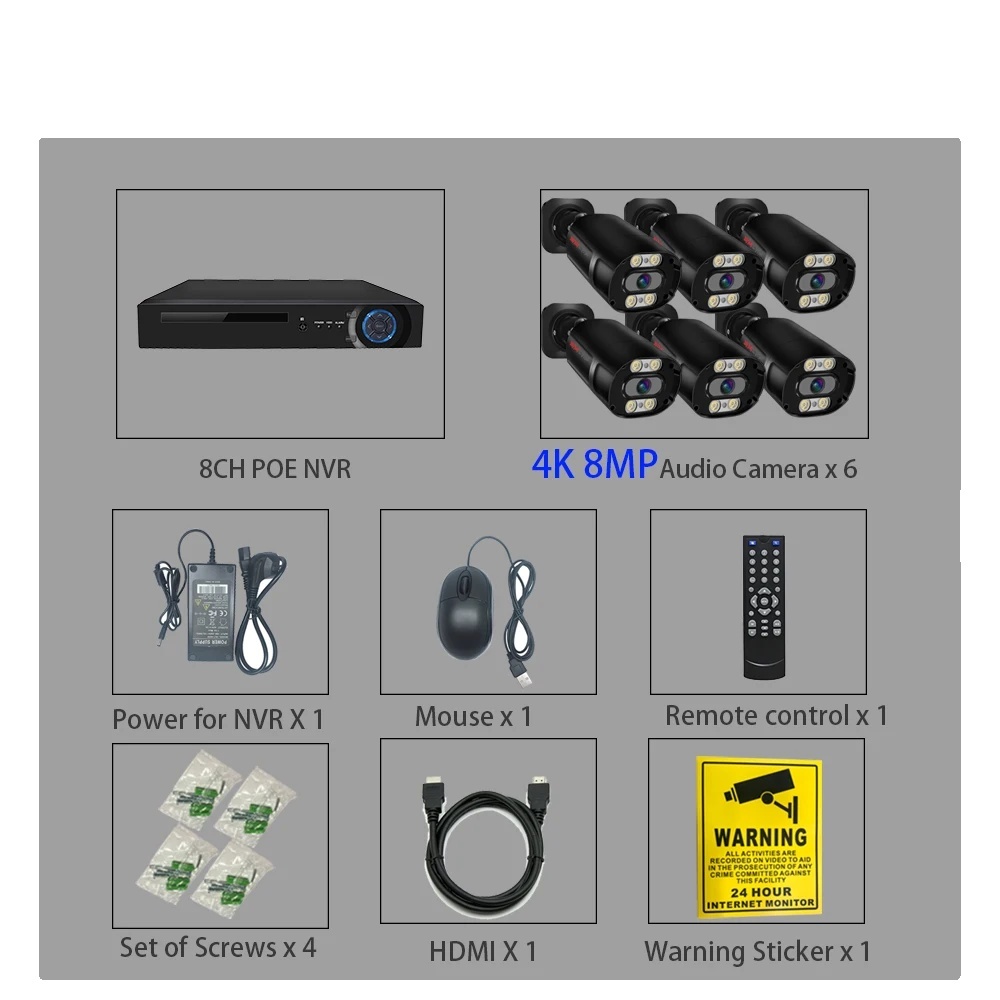 Bezpečnostný kamerový systém, rozlíšenie 4K Ultra HD, kompresná technológia H265, béžová farba, žiadne
