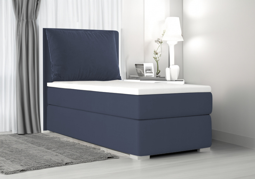 Boxspringbett, Kinderbett SUZI MINI +Topper T25, Jugendbett Federkern ,90x200cm(Dunkelblau: ITAKA 11)