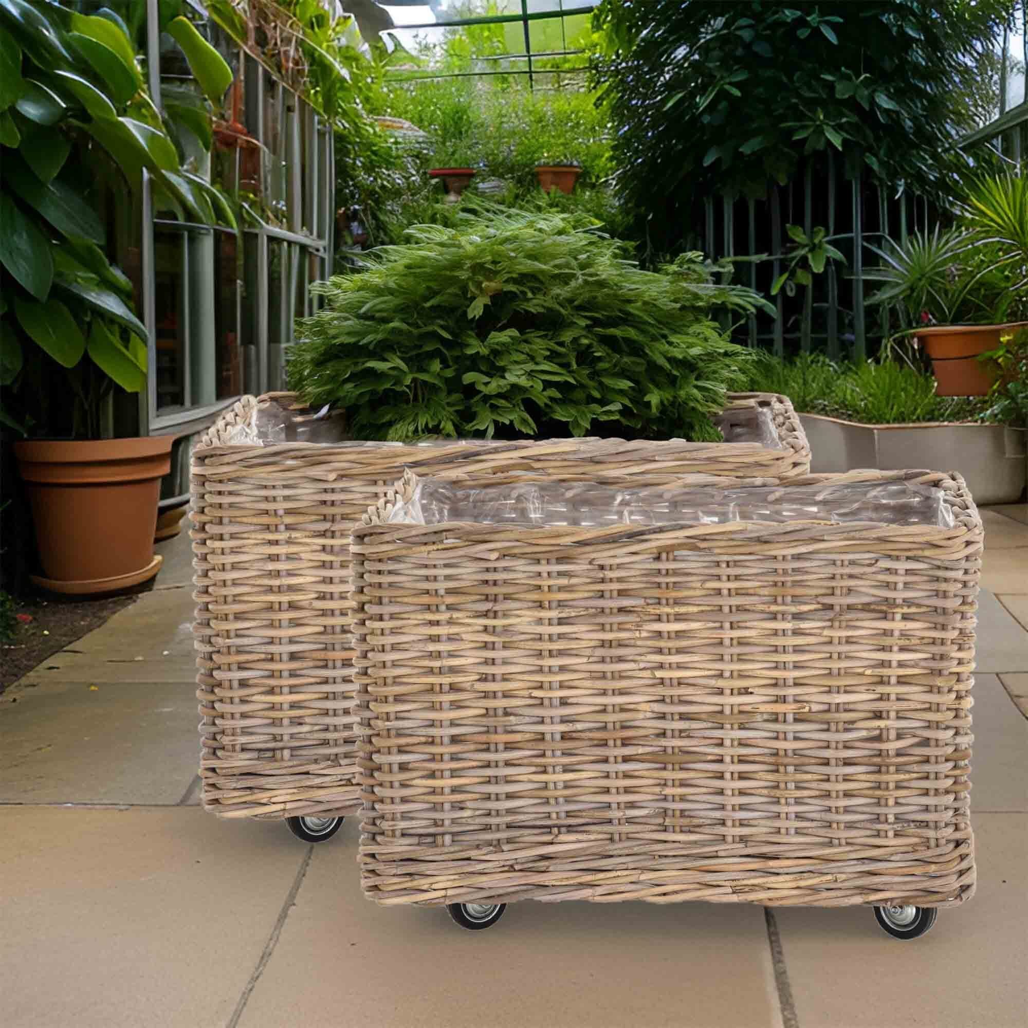 KRINES HOME Pflanzkorb Rattan grau XXL Rechteckig Klein