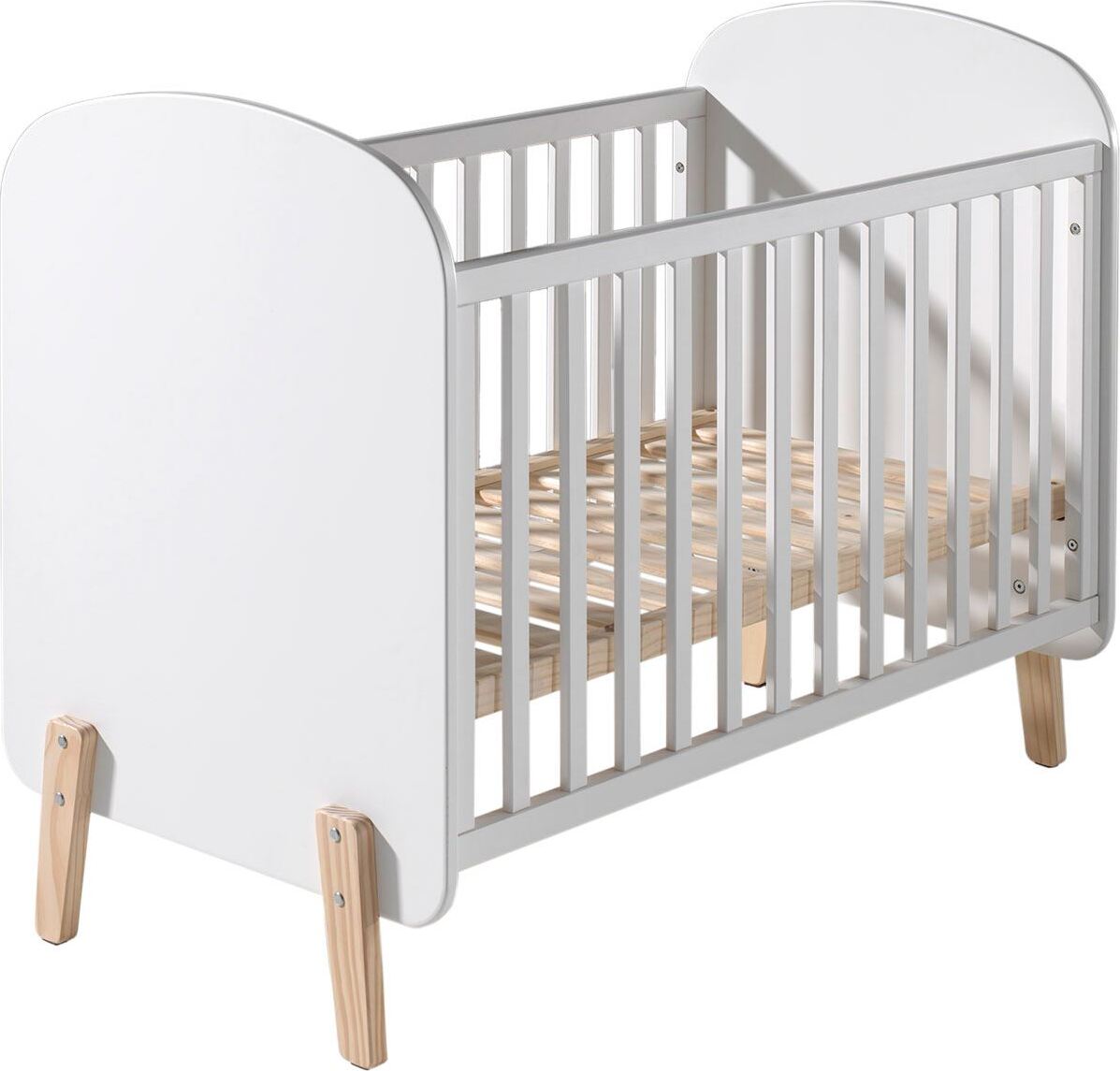 Babybett Karilynn 129x68x94 Gitterbett MDF+Massivholz Weiß