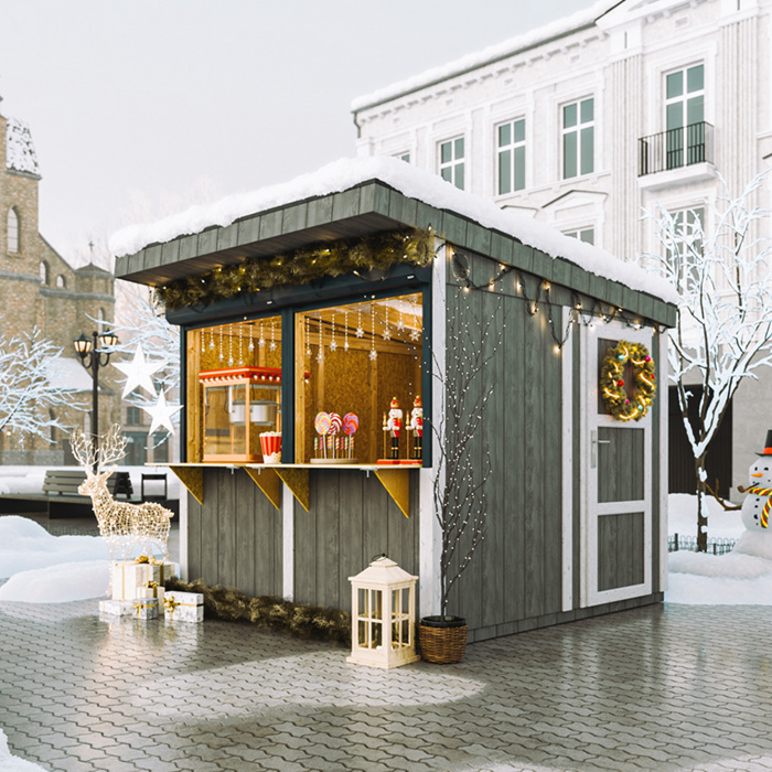 Premium-Außenkiosk - 5,9m² - H240x248x305 cm - LP Smartside Paneelbauweise - Timbela M950-CAVERN STEEL